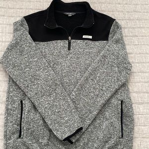 Grey and black fleece knit quarter zip